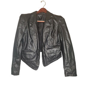 Womens Cool Black Faux Leather Biker Jacket Blazer w/Pockets Sz XL